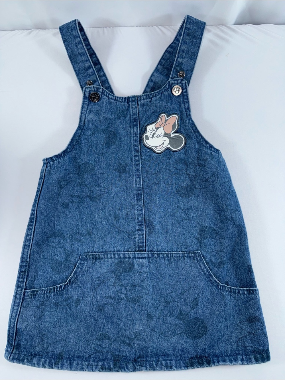 Disney Junior 4T Minnie Mouse Toddler Girl’s Printed Denim Overall Dress